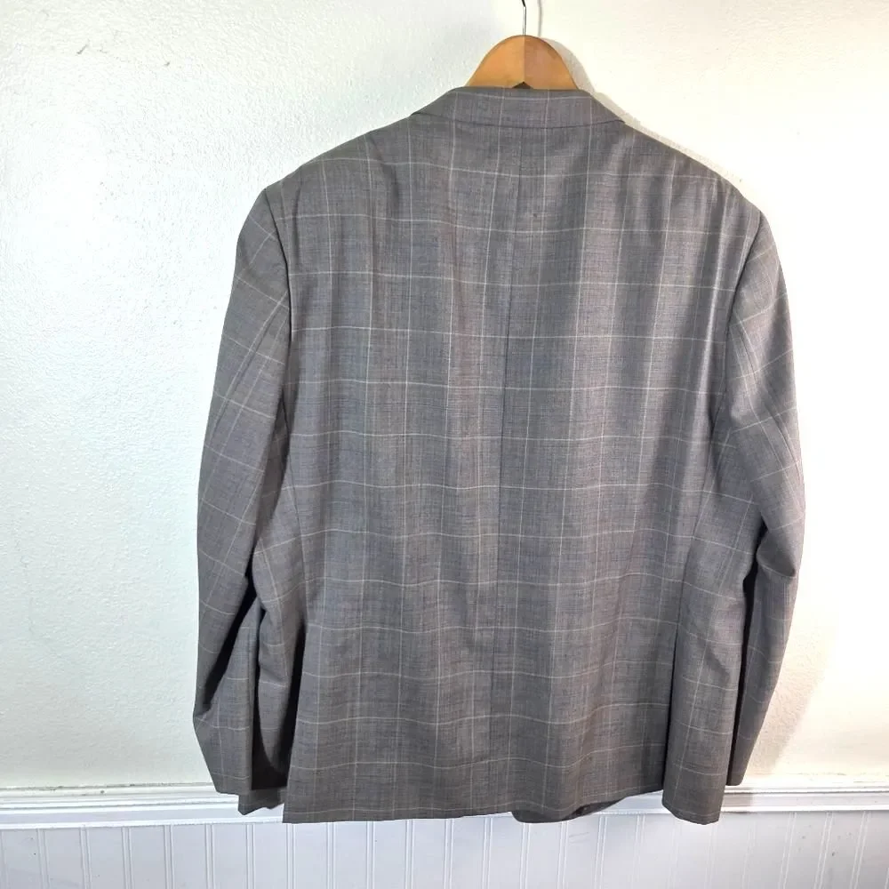 Men's Michael Kors Taupe Two Button Checkered Work Career Blazer Jacket Size 50R